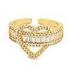 Rack Plating Brass Micro Pave Cubic Zirconia Heart Open Cuff Ring for Women RJEW-C082-09G-2