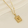 304 Stainless Steel Micro Pave Clear Cubic Zirconia Rectangle with Hollow Letter Pendant Necklaces FS-WGAE794-25-1
