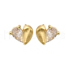 Heart Brass Micro Pave Clear Cubic Zirconia Stud Earrings EJEW-R018-07G-4