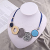 Bohemian Style Alloy and Raffia Geometric Pendant PU Leather Cord Bib Necklaces FS-WG7F958-02-2