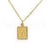 304 Stainless Steel Micro Pave Clear Cubic Zirconia Rectangle with Hollow Letter Pendant Necklaces FS-WGAE794-04-3