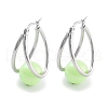 304 Stainless Steel & Plastic Imitation Pearl Oval with Ball Hoop Earrings for Women EJEW-C096-13P-03-1
