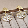Ginkgo Leaf Brass Pave Clear Cubic Zirconia Stud Dangle Stud Earrings for Women EJEW-G391-10G-02-1
