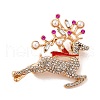 Christmas Alloy Crystal Rhinestone & Plastic Pearl Deer Brooch for Women JEWB-M043-14KCG-1