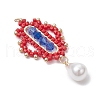 Glass Cylinder Seed Beaded Rhombus Pendants PALLOY-MZ00651-02-3