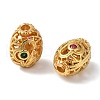 Oval Hollow Rack Plating Brass Micro Pave Cubic Zirconia Beads KK-P276-01G-1