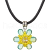 Glass Rhinestone & Glass Seed Beads Beaded Flower Pendant Necklaces NJEW-MZ00078-4