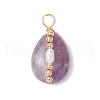 Copper Wire Wrapped Natural Amethyst & Natural Cultured Freshwater Pearl Beads Pendants PALLOY-JF03645-04-1