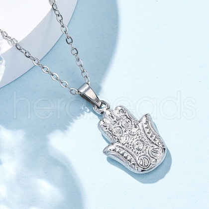 Hamsa Hand 304 Stainless Steel Pendant Necklaces NJEW-H059-01P-1