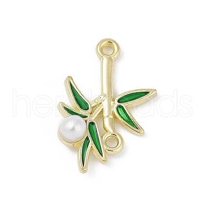 Alloy Green Enamel Bamboo Shaped Connector Charms PALLOY-R151-74G-1