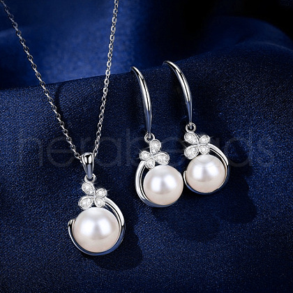 Plastic Imitation Pearl Pendant Necklace & Dangle Earring Sets WG4C35F-01-1