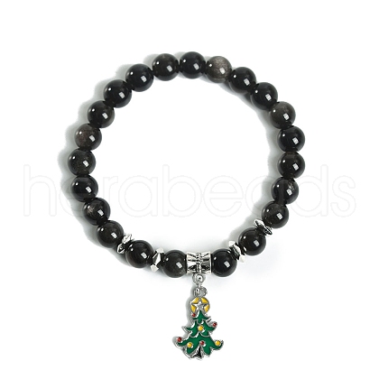 Christmas Theme Natural Obsidian Stretch Bracelets PW-WG72984-10-1