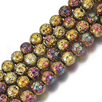 Electroplated Natural Lava Rock Beads Strands G-S352-30C-07-1