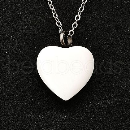 304 Stainless Steel Heart Cinerary Casket Pendant Necklaces NJEW-V002-02P-1