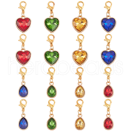 16Pcs 2 Style Alloy with Glass Rhinestone Pendant Decorations HJEW-AB00209-1