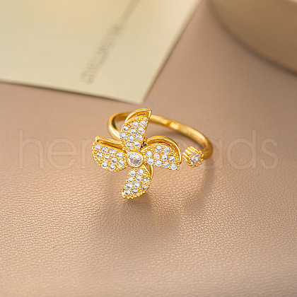 Rotating Brass Micro Pave Cubic Zirconia Cuff Rings FS-WGABA94-01-1