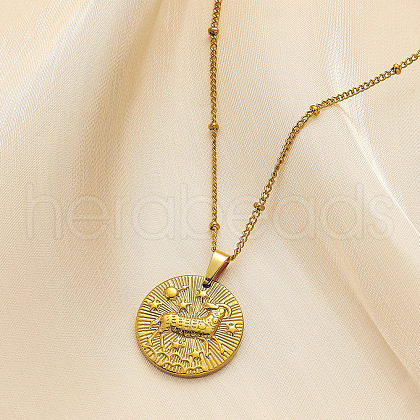 304 Stainless Steel Disc with Embossed Constellation Pendant Necklaces WG3413F-01-1