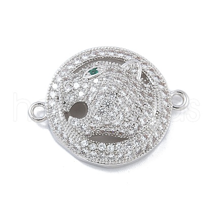 Rack Plating Brass Micro Pave Clear Cubic Zirconia Flat Round with Leopard Connector Charms KK-A234-061P-1
