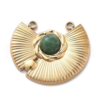 PVD Vacuum Plating 304 Stainless Steel Pave Natural African Jade Pendants STAS-R130-56G-1