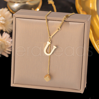 304 Stainless Steel Cube Initial Pendant Necklaces FS-WG9AF3A-12-1