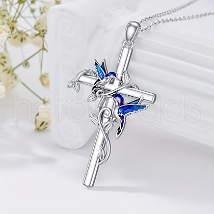 Cross with Bird Alloy Enamel Pendant Necklace FS-WG79AEB-01-1