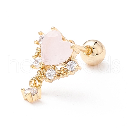 Heart Cat Eye Stud Earrings for Women EJEW-A065-07G-1