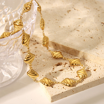 304 Stainless Steel Conch Shell Shape Link Chain Necklaces for Women NJEW-Z080-03G-1