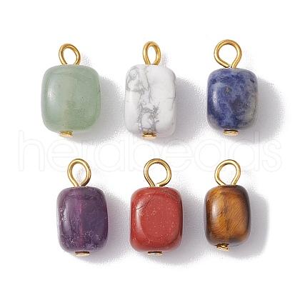Natural & Synthetic Mixed Gemstone Cuboid Charms with Iron Loops PALLOY-JF02786-01-1