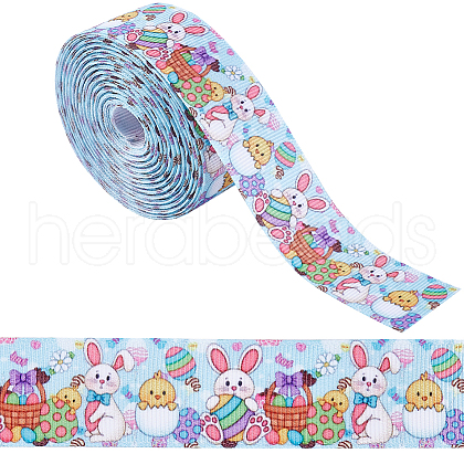 Easter Printed Polyester Grosgrain Ribbon OCOR-WH0077-79A-1
