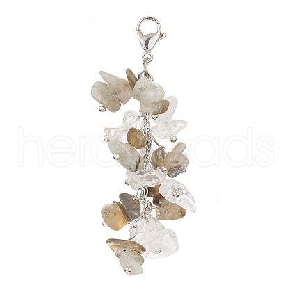 Natural Quartz Crystal & Labradorite Chip Beaded Pendant Decorations HJEW-JM01234-03-1