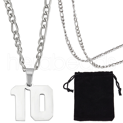 Beebeecraft 1Pc 304 Stainless Steel Figaro Chain Number Pendant Necklaces NJEW-BBC0001-28C-P-1