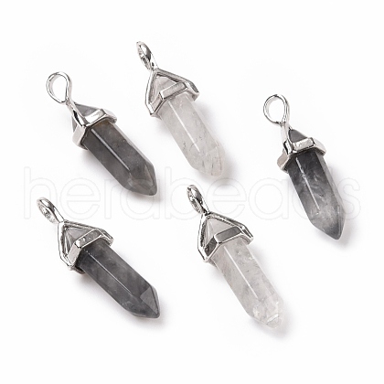 Natural Grey Quartz Pointed Pendants G-K329-63P-1