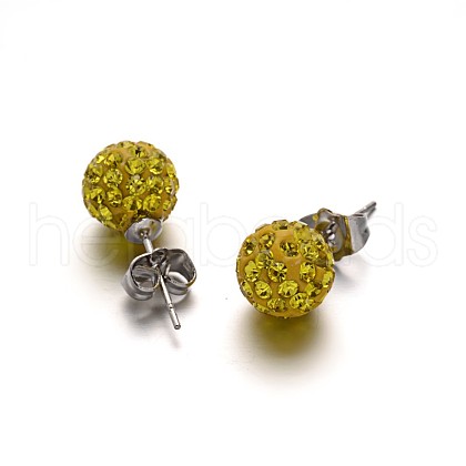 Polymer Clay Rhinestone Ball Stud Earrings EJEW-F0083-01M-1
