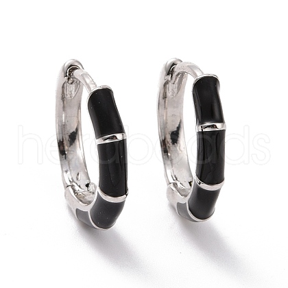 Black Enamel Bamboo Shape Hoop Earrings EJEW-C030-07P-1