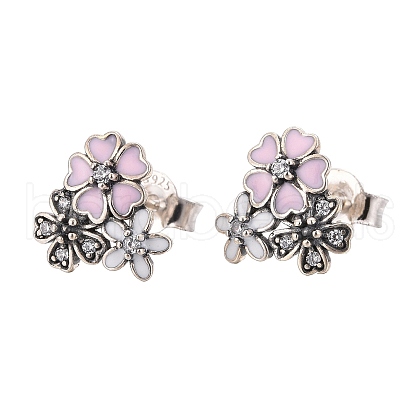 925 Sterling Silver Enamel Stud Earrings EJEW-FF0006-02-1