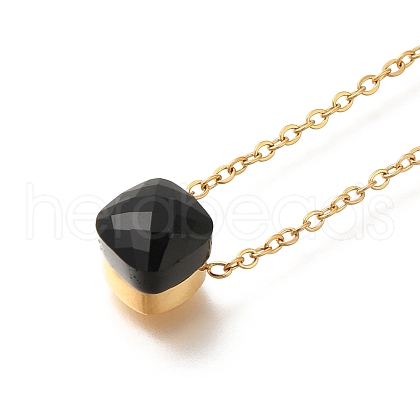 Ion Plating(IP) 304 Stainless Steel Pave Glass Square Pendant Cable Chain Necklaces for Women NJEW-F328-16G-03-1