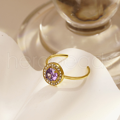 Stainless Steel Micro Pave Cubic Zircon Adjustable Open Cuff Rings for Women VT4323-4-1