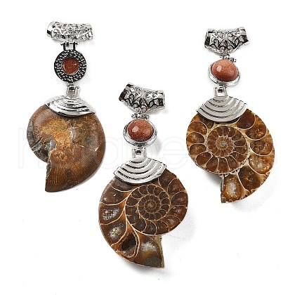 Synthetic Goldstone Fossil Snail Pendants G-F062-10-1