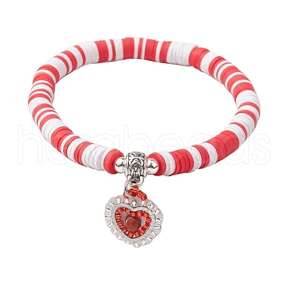 Natural Gemstone & MIYUKI Seed Beads Heart Charm Bracelets BJEW-MZ00084-08-1