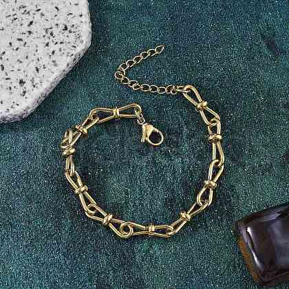 304 Stainless Steel Bowknot Link Chain Bracelets for Women BJEW-F488-13G-1