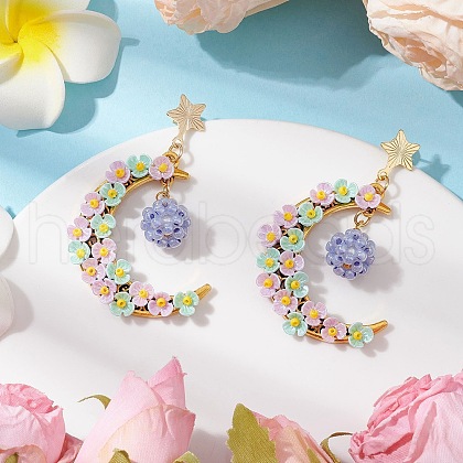 Glass Seed Beads Moon Dangle Stud Earrings EJEW-MZ00402-02-1