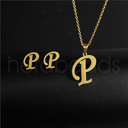 Golden Stainless Steel Initial Letter Jewelry Set IT6493-1-1
