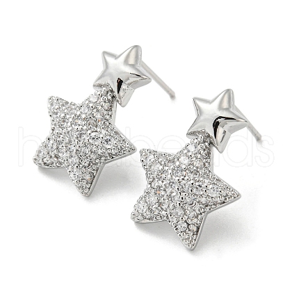 Star Rack Plating Brass Micro Pave Cubic Zirconia Dangle Stud Earrings EJEW-F331-25P-1