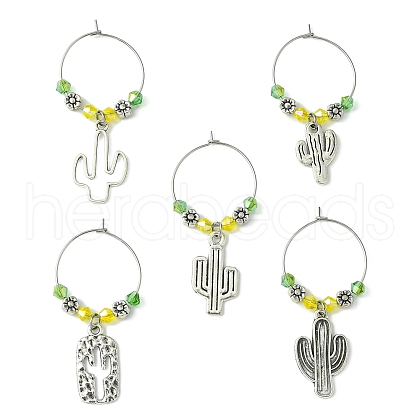 Tibetan Style Alloy Cactus Wine Glass Charms AJEW-JO00236-02-1