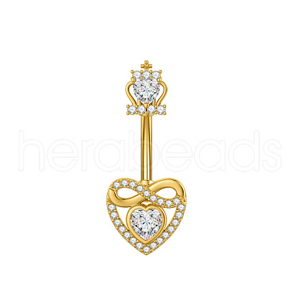 304 Stainless Steel Pave Clear Cubic Zirconia Curved Barbell Belly Rings FS-WG7A03F-06-1