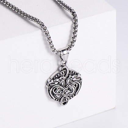 Retro Double Dragon Punk Hip-hop Street Fashion Stainless Steel Pendant Necklaces YF8370-1-1