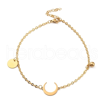 Ion Plating(IP) 304 Stainless Steel Double Horn Link Anklet with Ball Charms for Women AJEW-G049-03G-1