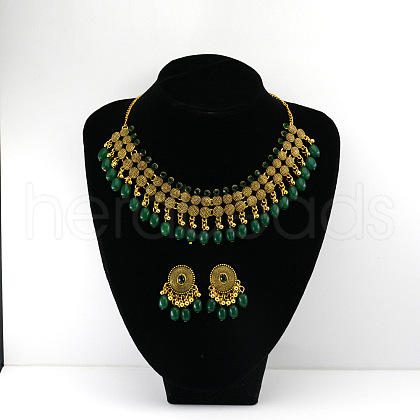 Oval Bohemian Style Alloy with Resin Tassel Pendant Necklace & Stud Earring Sets FS-WGB129C-04-1