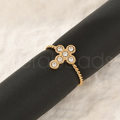 304 Stainless Steel Crystal Rhinestone Cuff Rings for Women RJEW-G338-03G-1