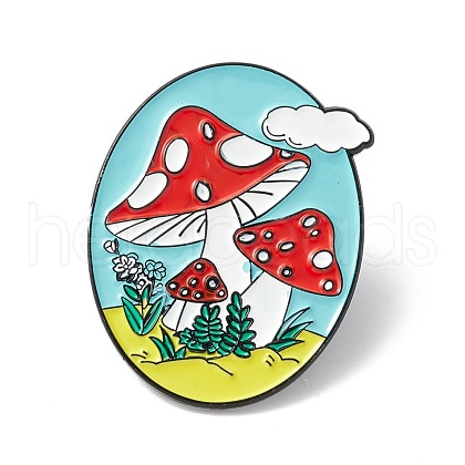 Oval with Mushroom Enamel Pin ENAM-B046-19-1